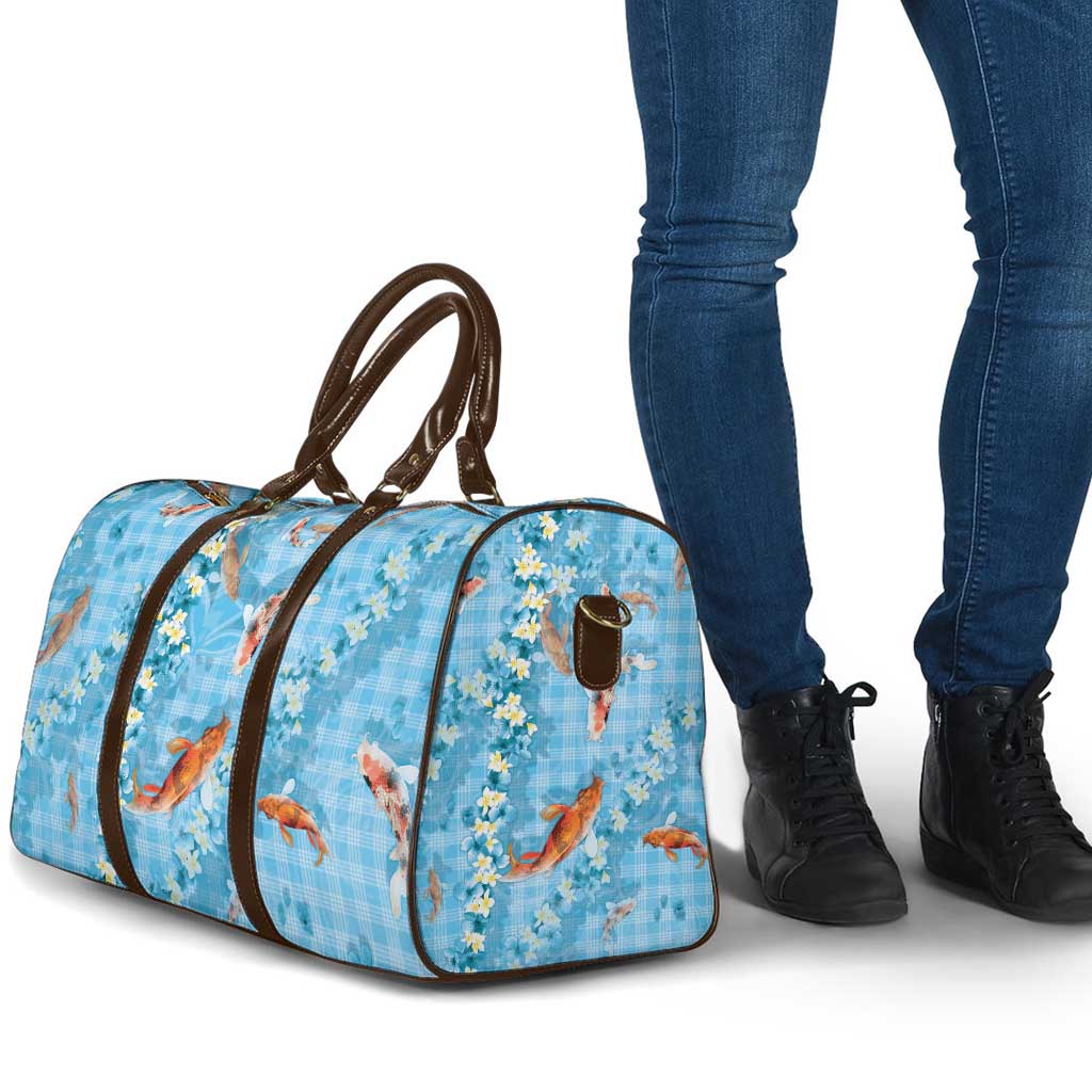 Blue Palaka Hawaiian And Japanese Travel Bag Sakura Lei With Koi Fish DT05 - Polynesian Pride