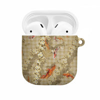 Beige Palaka Hawaiian And Japanese AirPods Case Sakura Lei With Koi Fish - Polynesian Pride
