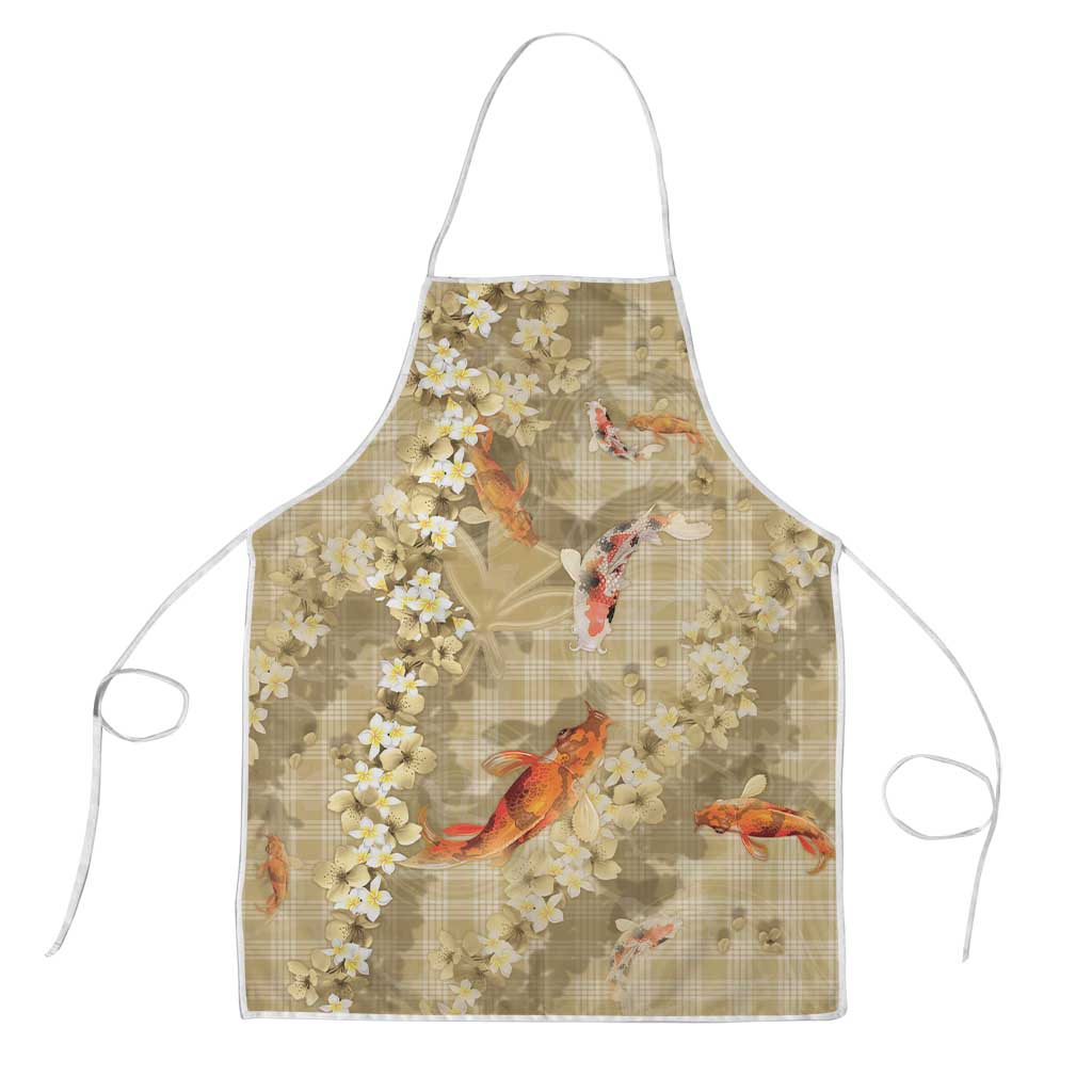 Beige Palaka Hawaiian And Japanese Apron Sakura Lei With Koi Fish - Polynesian Pride