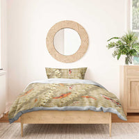 Beige Palaka Hawaiian And Japanese Bedding Set Sakura Lei With Koi Fish - Polynesian Pride