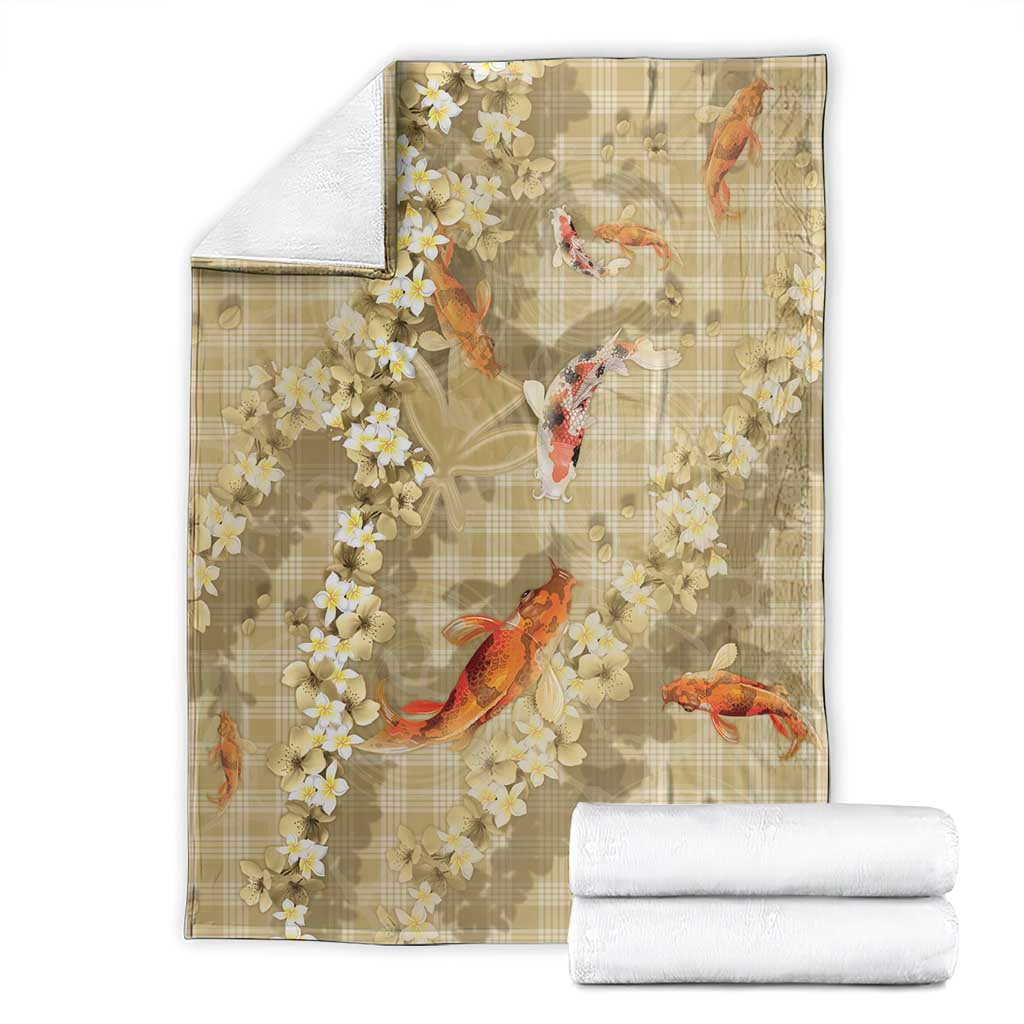 Beige Palaka Hawaiian And Japanese Blanket Sakura Lei With Koi Fish - Polynesian Pride