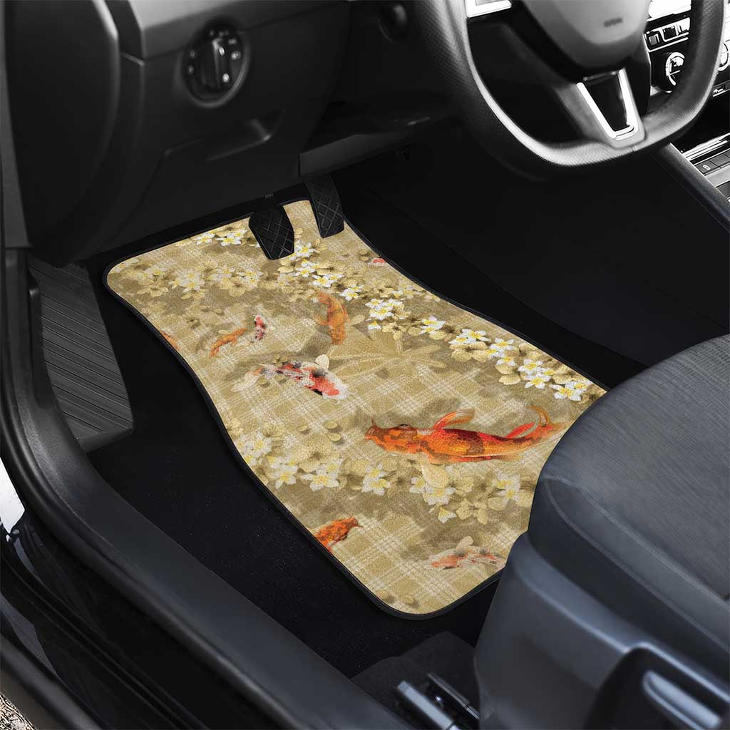 Beige Palaka Hawaiian And Japanese Car Mats Sakura Lei With Koi Fish - Polynesian Pride