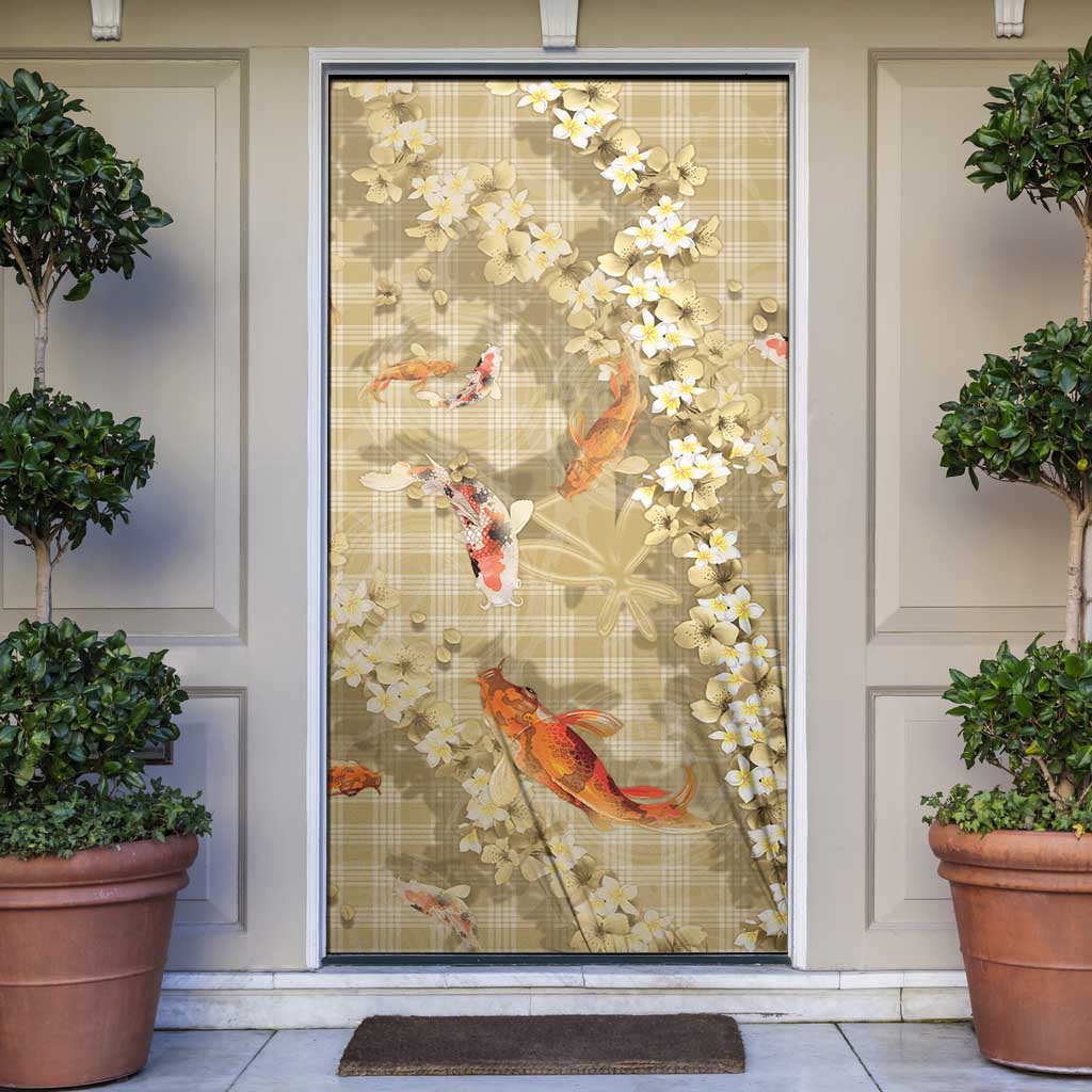 Beige Palaka Hawaiian And Japanese Door Cover Sakura Lei With Koi Fish DT05 Beige - Polynesian Pride