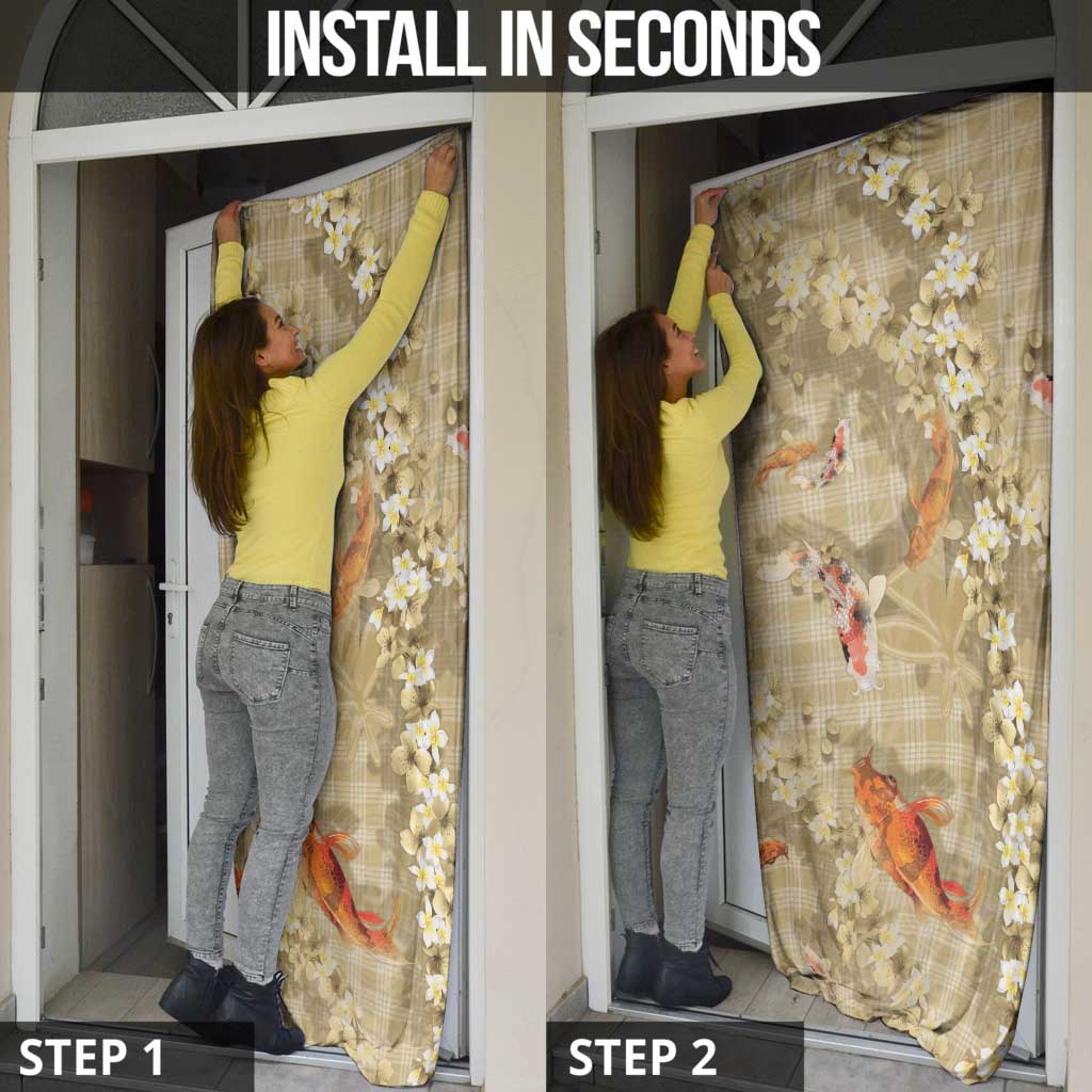 Beige Palaka Hawaiian And Japanese Door Cover Sakura Lei With Koi Fish - Polynesian Pride