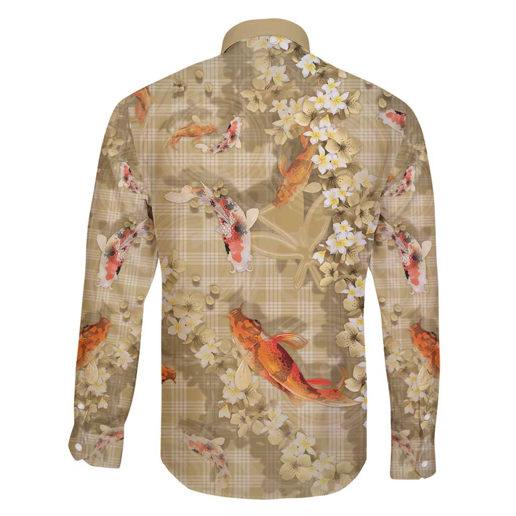 Beige Palaka Hawaiian And Japanese Family Matching Mermaid Dress and Hawaiian Shirt Sakura Lei With Koi Fish - Polynesian Pride