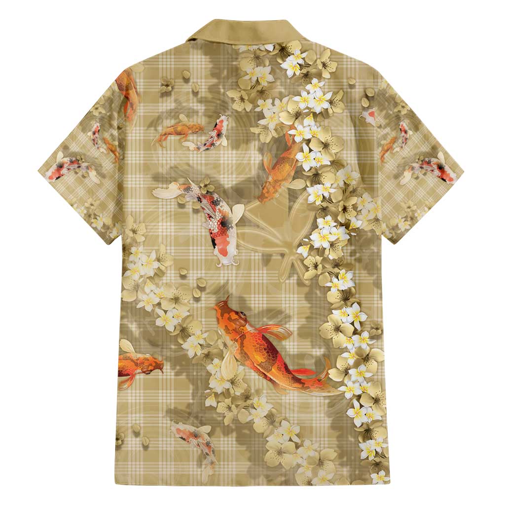 Beige Palaka Hawaiian And Japanese Hawaiian Shirt Sakura Lei With Koi Fish - Polynesian Pride