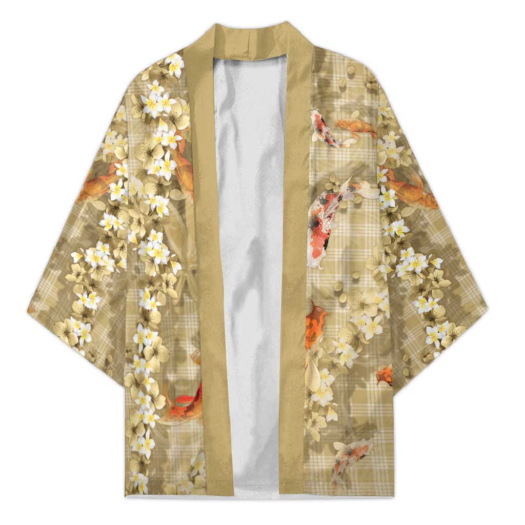 Beige Palaka Hawaiian And Japanese Kimono Sakura Lei With Koi Fish DT05 Unisex Beige - Polynesian Pride