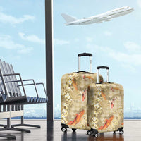 Beige Palaka Hawaiian And Japanese Luggage Cover Sakura Lei With Koi Fish - Polynesian Pride