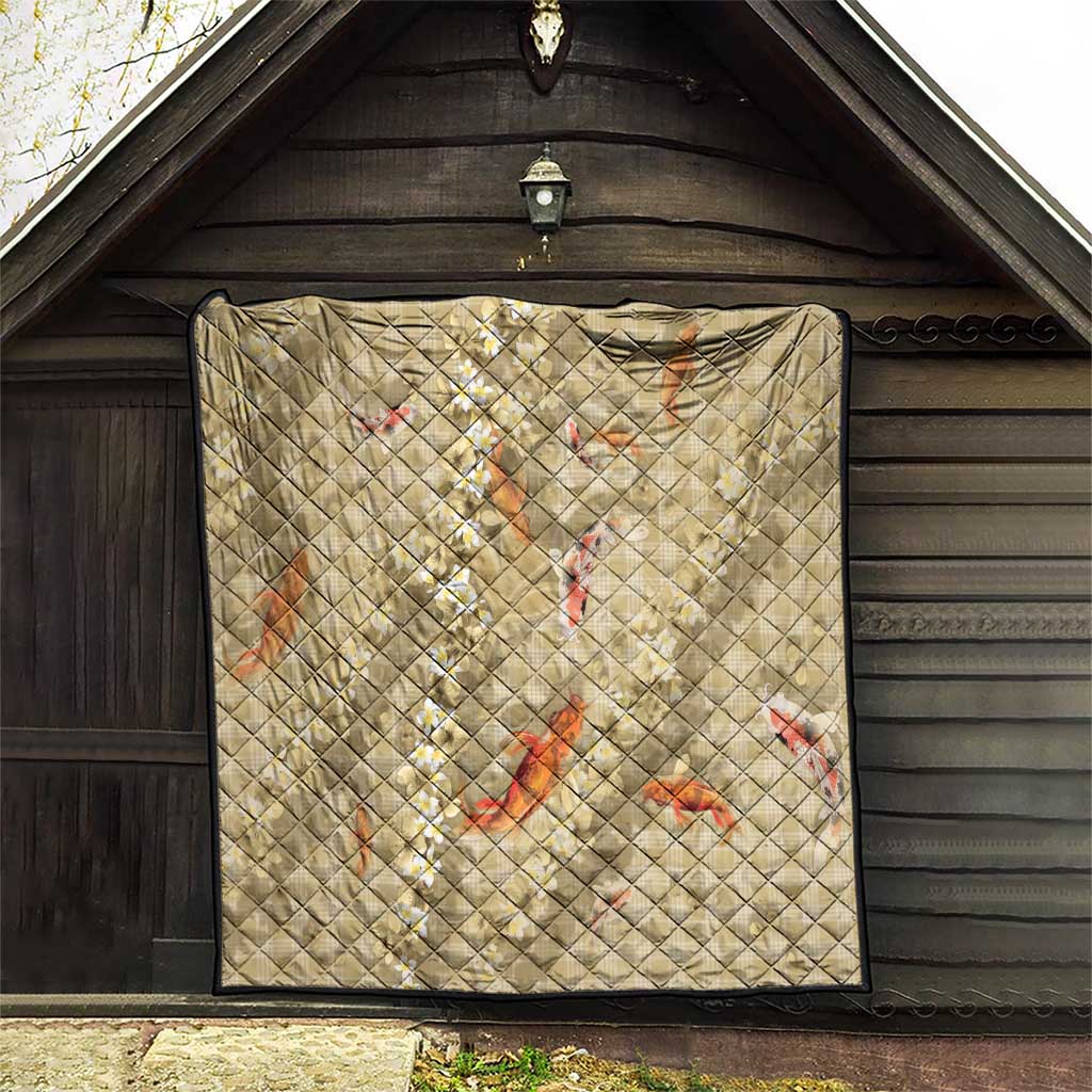 Beige Palaka Hawaiian And Japanese Quilt Sakura Lei With Koi Fish - Polynesian Pride