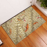 Beige Palaka Hawaiian And Japanese Rubber Doormat Sakura Lei With Koi Fish DT05 - Polynesian Pride