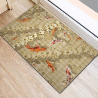 Beige Palaka Hawaiian And Japanese Rubber Doormat Sakura Lei With Koi Fish DT05 - Polynesian Pride