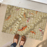 Beige Palaka Hawaiian And Japanese Rubber Doormat Sakura Lei With Koi Fish DT05 - Polynesian Pride