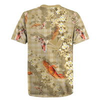 Beige Palaka Hawaiian And Japanese Rugby Jersey Sakura Lei With Koi Fish DT05 - Polynesian Pride