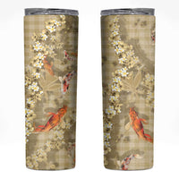 Beige Palaka Hawaiian And Japanese Skinny Tumbler Sakura Lei With Koi Fish DT05 Beige - Polynesian Pride