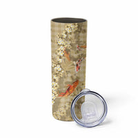 Beige Palaka Hawaiian And Japanese Skinny Tumbler Sakura Lei With Koi Fish DT05 - Polynesian Pride