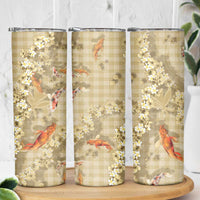 Beige Palaka Hawaiian And Japanese Skinny Tumbler Sakura Lei With Koi Fish DT05 - Polynesian Pride