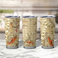 Beige Palaka Hawaiian And Japanese Tumbler Cup Sakura Lei With Koi Fish - Polynesian Pride