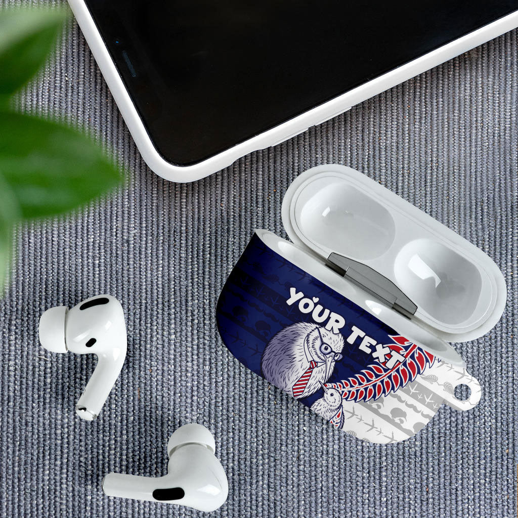 Personalised New Zealand Father's Day AirPods Case Daddy Kiwi Bird Silver Ferns