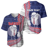 Personalised New Zealand Father's Day Baseball Jersey Daddy Kiwi Bird Silver Ferns