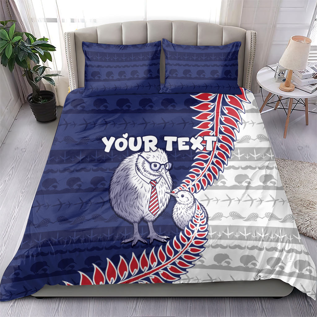 Personalised New Zealand Father's Day Bedding Set Daddy Kiwi Bird Silver Ferns