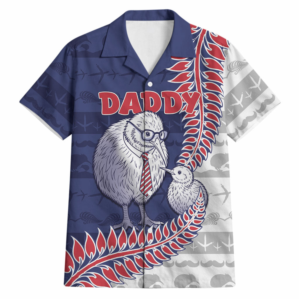 Personalised New Zealand Father's Day Hawaiian Shirt Daddy Kiwi Bird Silver Ferns