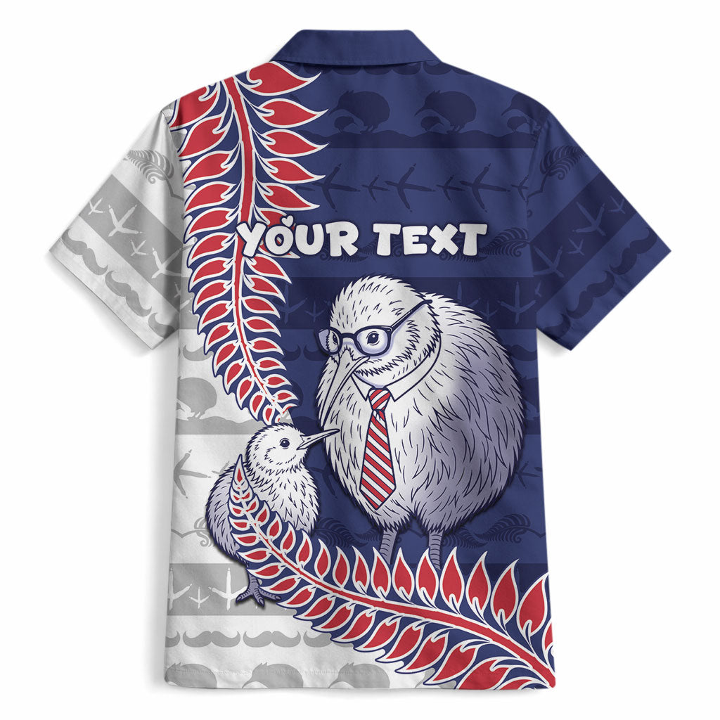 Personalised New Zealand Father's Day Hawaiian Shirt Daddy Kiwi Bird Silver Ferns