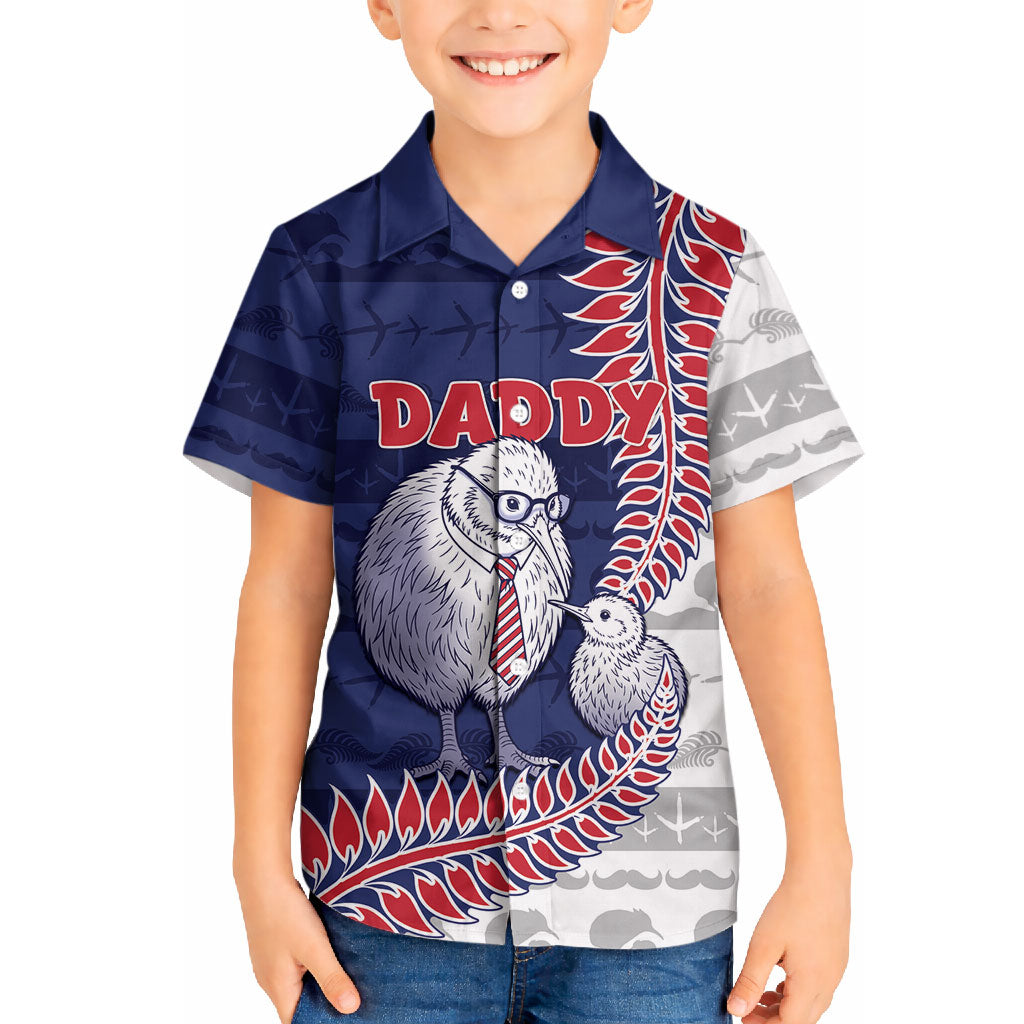 Personalised New Zealand Father's Day Hawaiian Shirt Daddy Kiwi Bird Silver Ferns