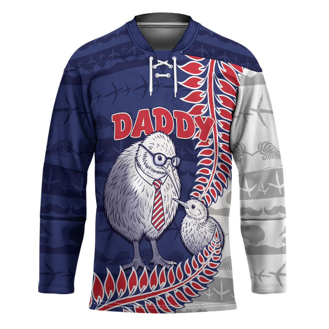 Personalised New Zealand Father's Day Hockey Jersey Daddy Kiwi Bird Silver Ferns