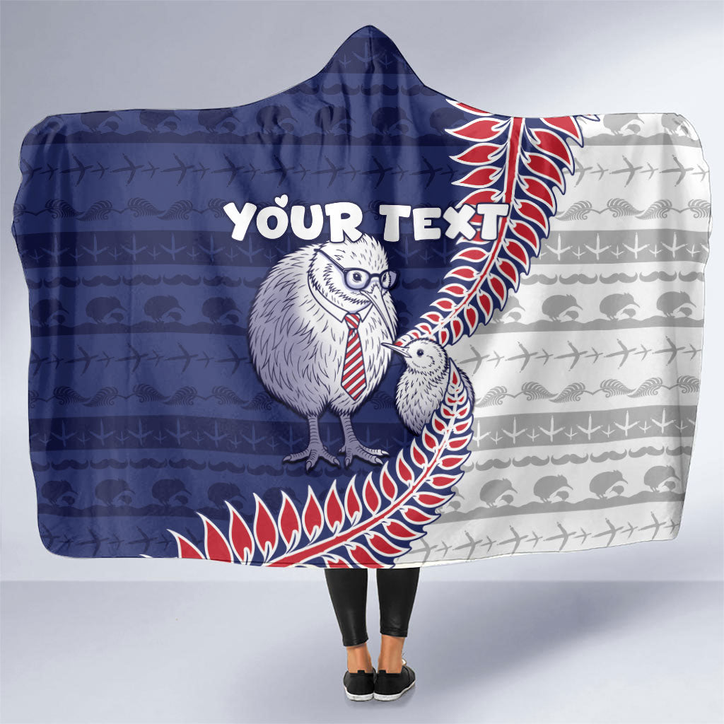 Personalised New Zealand Father's Day Hooded Blanket Daddy Kiwi Bird Silver Ferns