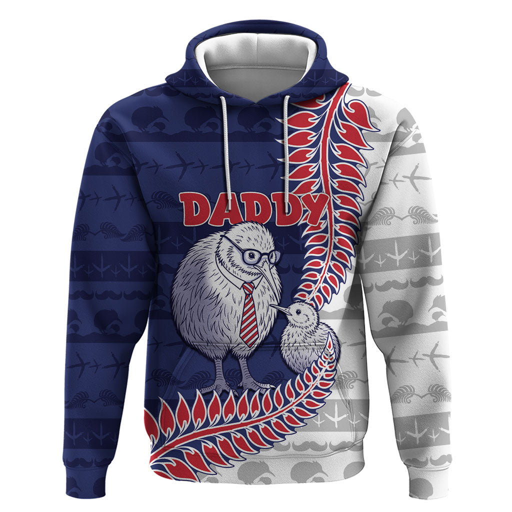 Personalised New Zealand Father's Day Hoodie Daddy Kiwi Bird Silver Ferns