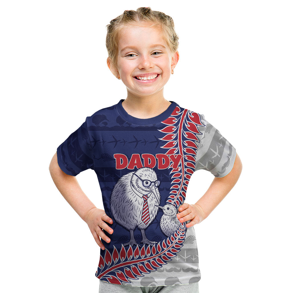 Personalised New Zealand Father's Day Kid T Shirt Daddy Kiwi Bird Silver Ferns