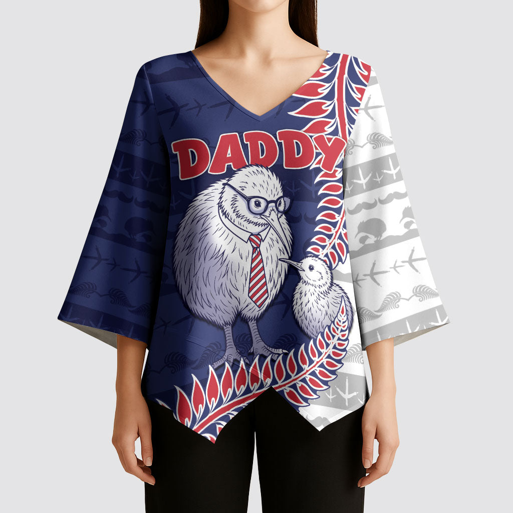 Personalised New Zealand Father's Day Kimono Sleeve Blouse Daddy Kiwi Bird Silver Ferns