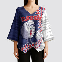 Personalised New Zealand Father's Day Kimono Sleeve Blouse Daddy Kiwi Bird Silver Ferns