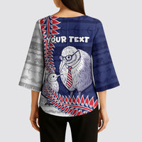 Personalised New Zealand Father's Day Kimono Sleeve Blouse Daddy Kiwi Bird Silver Ferns