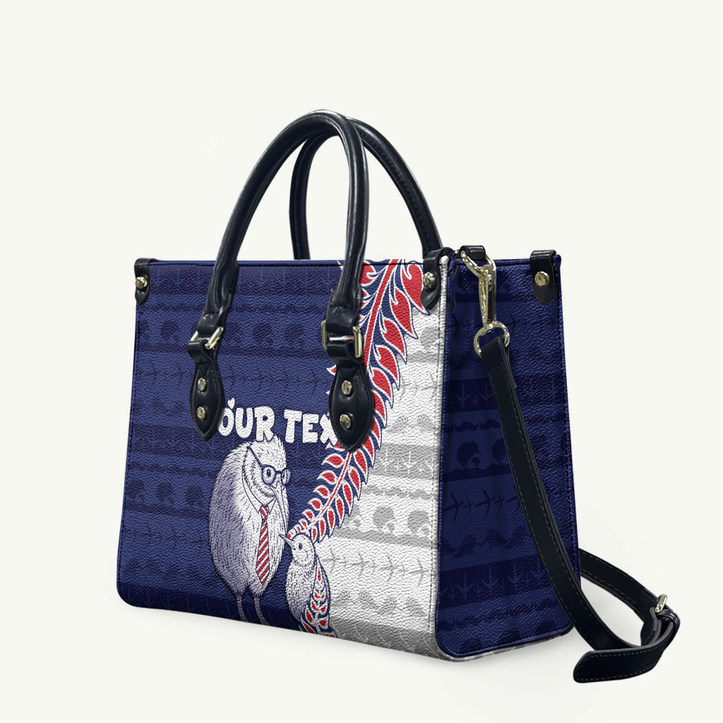 Personalised New Zealand Father's Day Leather Bag Daddy Kiwi Bird Silver Ferns