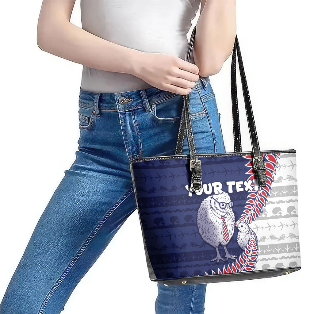 Personalised New Zealand Father's Day Leather Tote Bag Daddy Kiwi Bird Silver Ferns