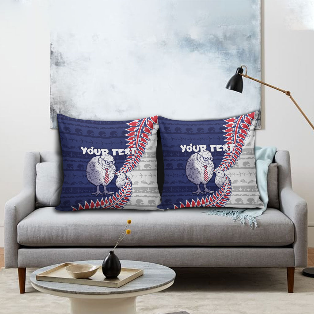 Personalised New Zealand Father's Day Pillow Cover Daddy Kiwi Bird Silver Ferns