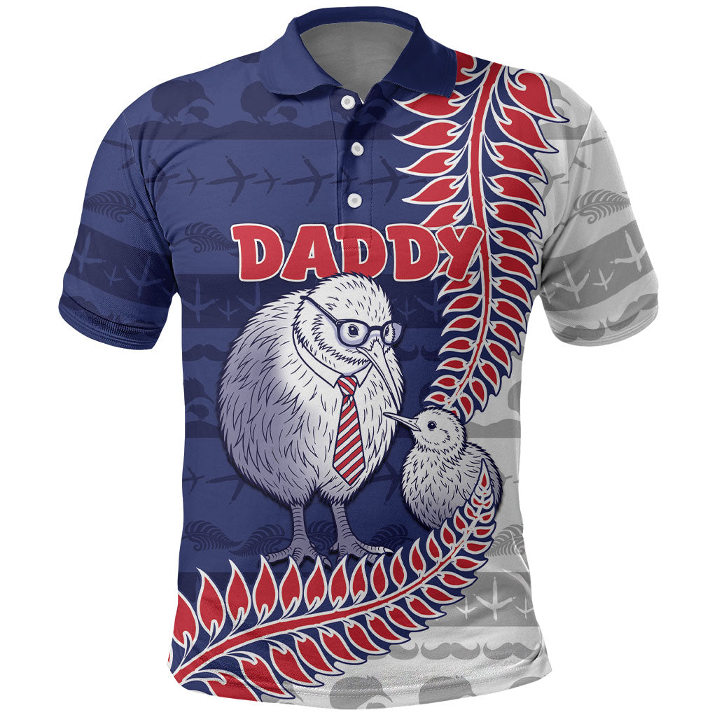 Personalised New Zealand Father's Day Polo Shirt Daddy Kiwi Bird Silver Ferns