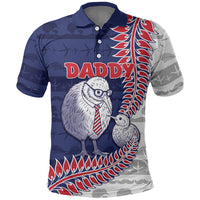 Personalised New Zealand Father's Day Polo Shirt Daddy Kiwi Bird Silver Ferns
