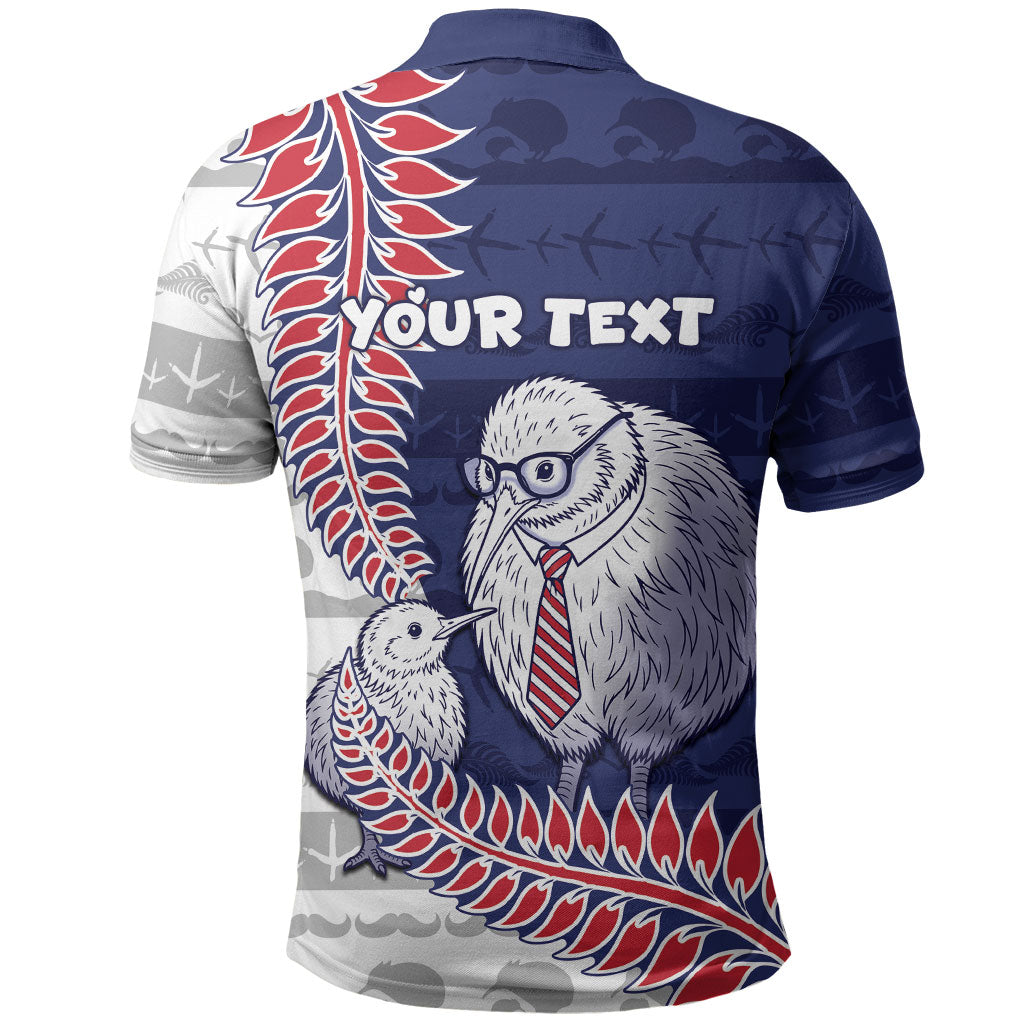 Personalised New Zealand Father's Day Polo Shirt Daddy Kiwi Bird Silver Ferns
