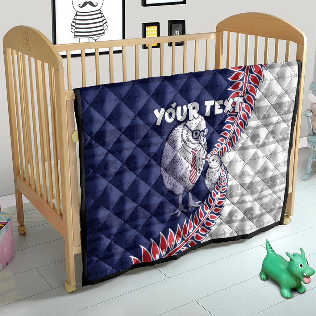 Personalised New Zealand Father's Day Quilt Daddy Kiwi Bird Silver Ferns