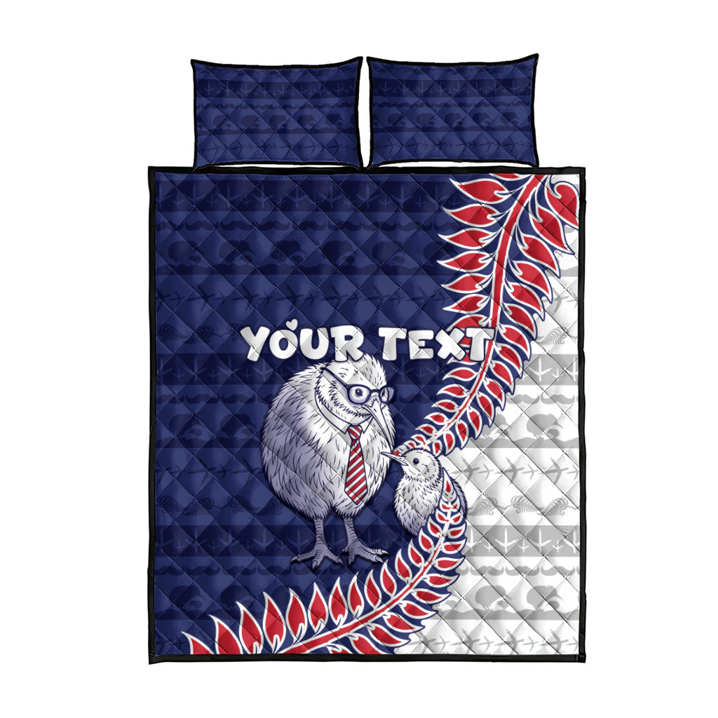 Personalised New Zealand Father's Day Quilt Bed Set Daddy Kiwi Bird Silver Ferns
