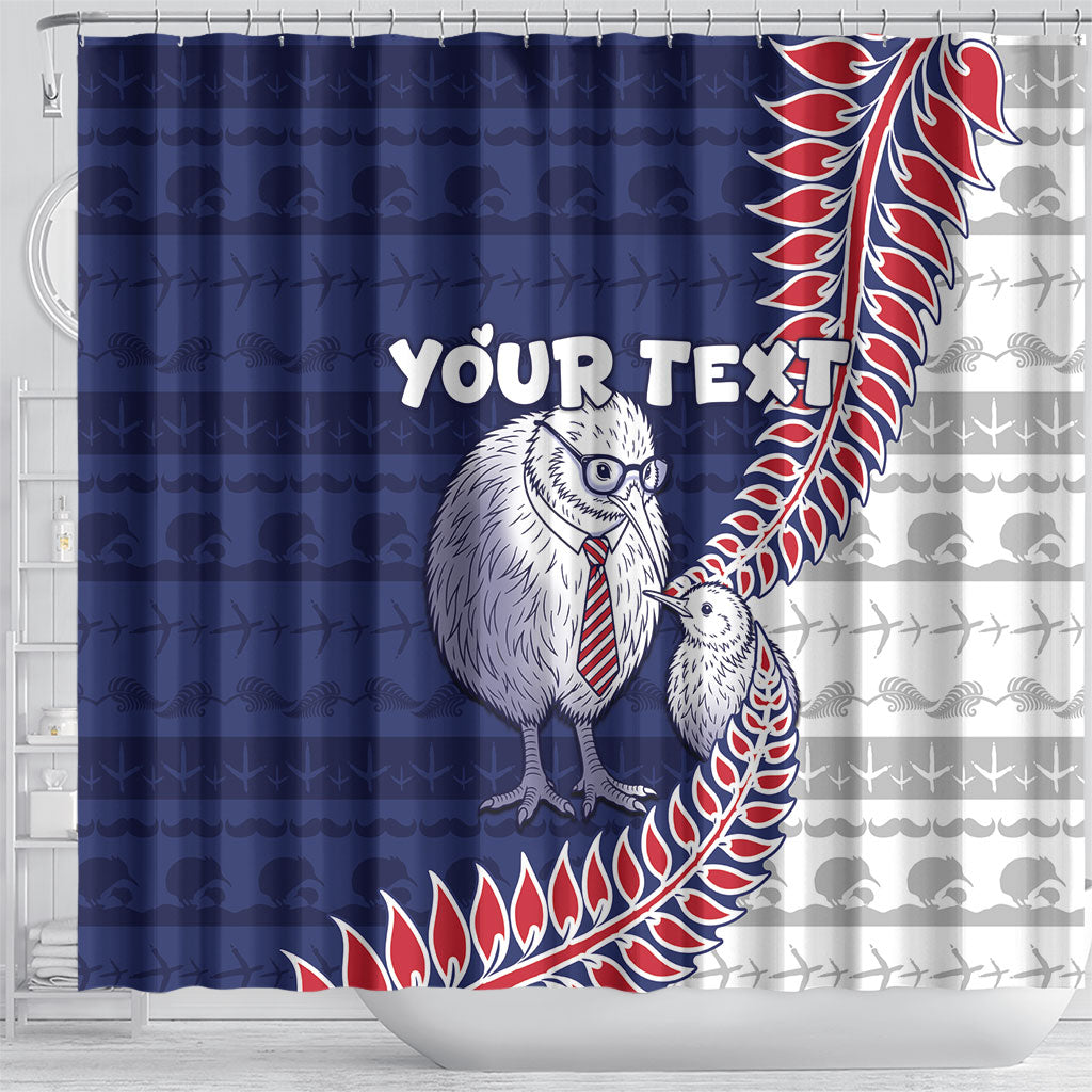 Personalised New Zealand Father's Day Shower Curtain Daddy Kiwi Bird Silver Ferns