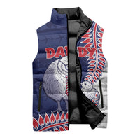 Personalised New Zealand Father's Day Sleeveless Puffer Jacket Daddy Kiwi Bird Silver Ferns