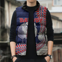 Personalised New Zealand Father's Day Sleeveless Puffer Jacket Daddy Kiwi Bird Silver Ferns