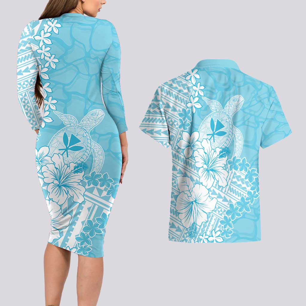 Hawaii Kanaka Maoli Couples Matching Long Sleeve Bodycon Dress and Hawaiian Shirt Polynesian Turtle Tattoo