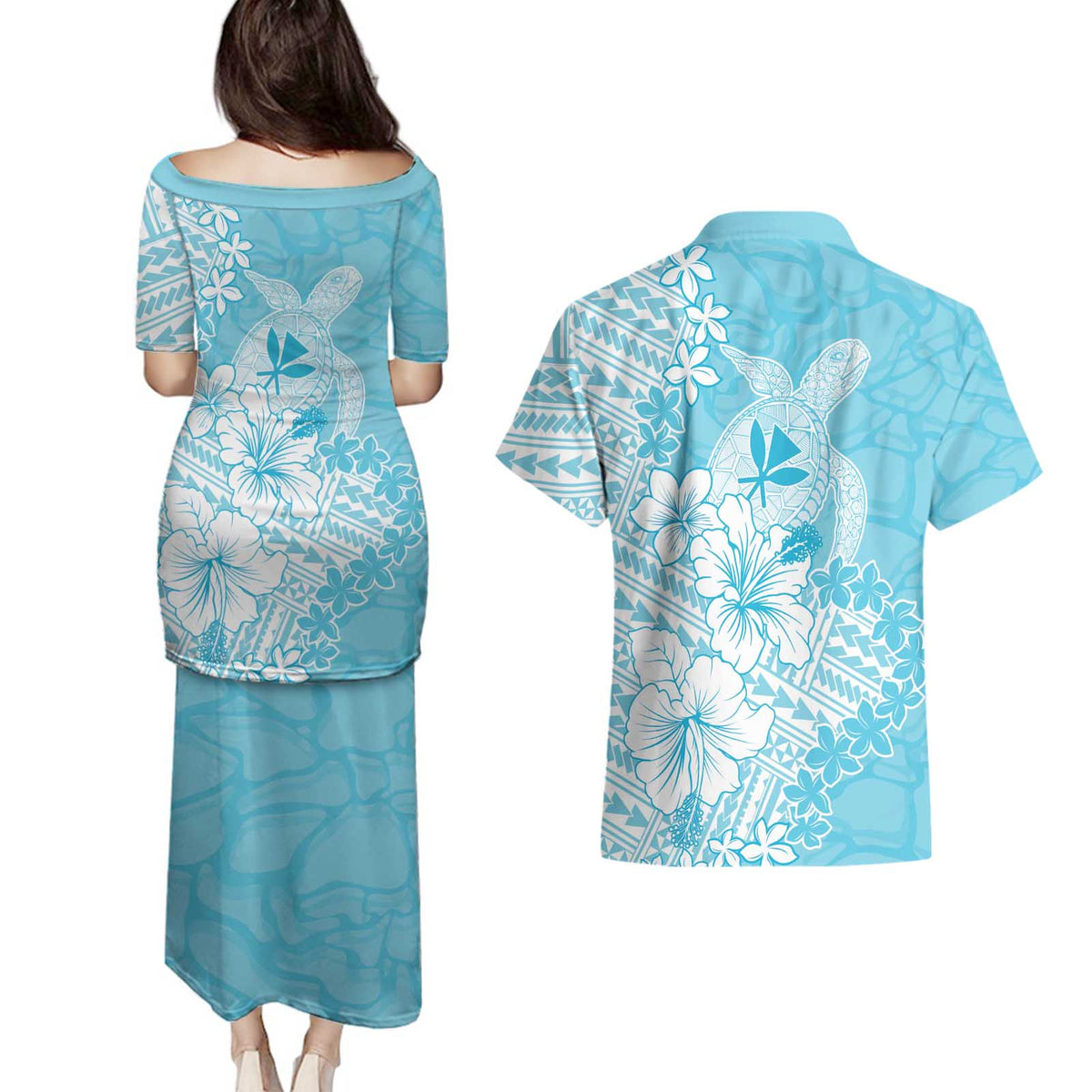 Hawaii Kanaka Maoli Couples Matching Puletasi and Hawaiian Shirt Polynesian Turtle Tattoo DT05 - Polynesian Pride