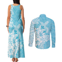 Hawaii Kanaka Maoli Couples Matching Tank Maxi Dress and Long Sleeve Button Shirt Polynesian Turtle Tattoo