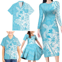 Hawaii Kanaka Maoli Family Matching Long Sleeve Bodycon Dress and Hawaiian Shirt Polynesian Turtle Tattoo