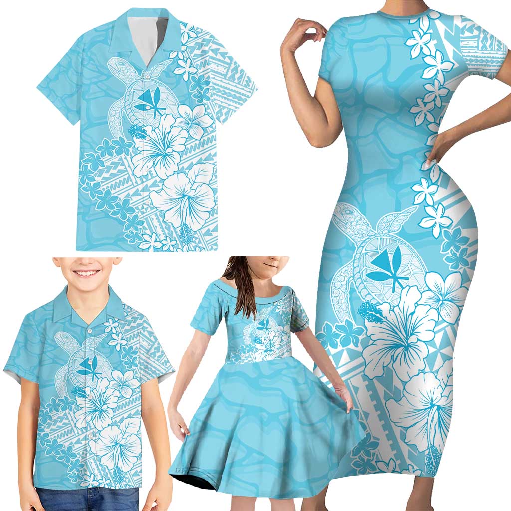 Hawaii Kanaka Maoli Family Matching Short Sleeve Bodycon Dress and Hawaiian Shirt Polynesian Turtle Tattoo